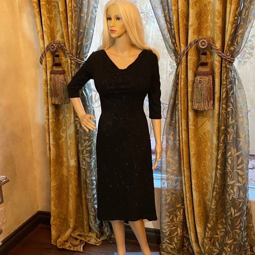 Sparkly Black Cowl Neck High-Low Dress